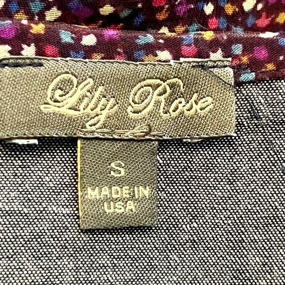 LILY ROSE BLUE AND FLORAL PURPLE BLOUSE-SIZE SMALL - Picture 9 of 9